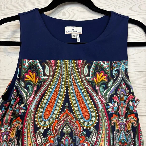 JUDE CONNALLY MULTICOLOR SHIFT DRESS SIZE SMALL NAVY BLUE - Picture 4 of 7